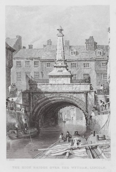 El puente alto sobre el Wytham, Lincoln de Thomas (after) Allom