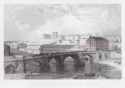 El viejo puente, molino, prisión, etc., Chester (grabado) de Thomas (after) Allom