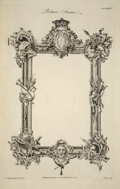 Diseño para un marco de imagen, pub. 1761 (grabado) de Thomas (after) Chippendale