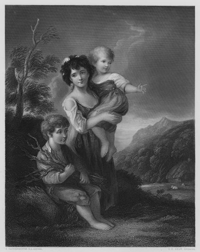 Niños de la cabaña, del cuadro en la Galería Vernon (grabado) de Thomas (after) Gainsborough