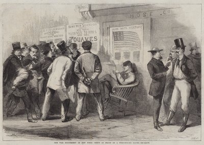 La emoción de la guerra en Nueva York, escena frente a una casa de bomberos de Thomas (after) Nast