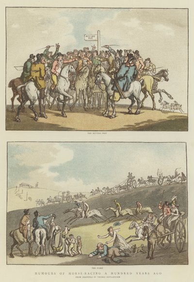 Humores de las carreras de caballos hace cien años (cromolitografía) de Thomas (after) Rowlandson