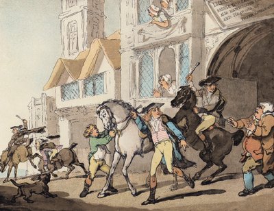 Off to a Badger-Baiting (litografia en color) de Thomas (after) Rowlandson