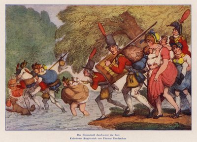 Soldados en marcha (grabado en color) de Thomas (after) Rowlandson