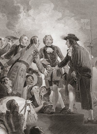 Guillermo, Príncipe de Orange (más tarde Rey Guillermo III) desembarca en Brixham. (imprimir) de Thomas (after) Stothard