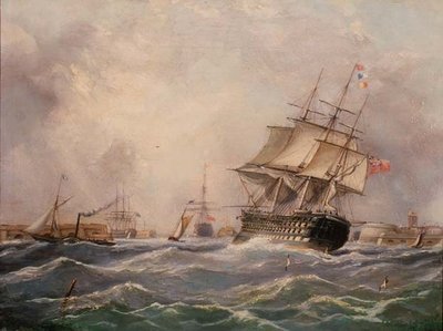 Buque de guerra británico frente a Portsmouth de Thomas (attr. to) Buttersworth