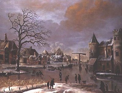 Patinadores en un canal congelado de Thomas Heeremans