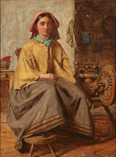 En la rueca (óleo sobre lienzo) de Thomas (follower of) Faed