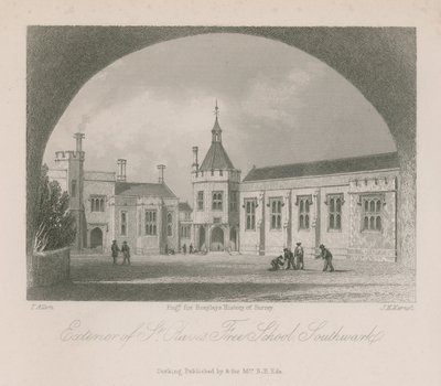 Exterior de la Escuela Libre de St Olave de Thomas Allom