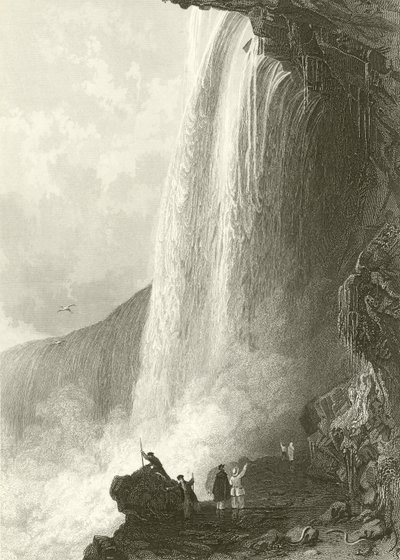 Catarata de la Herradura, Niágara. Entrada a la Caverna, en el lado inglés de Thomas Allom