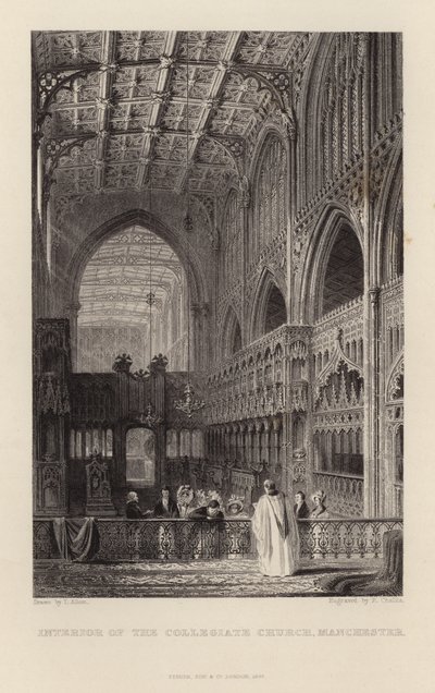 Interior de la Iglesia Colegiata en Manchester de Thomas Allom