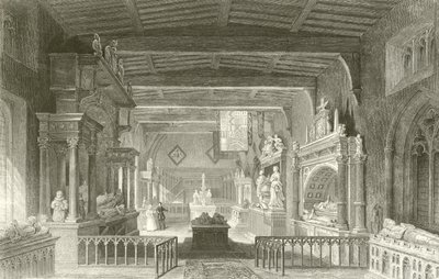 Monumentos a los Condes de Rutland en la Iglesia de Bottesford, Leicestershire de Thomas Allom
