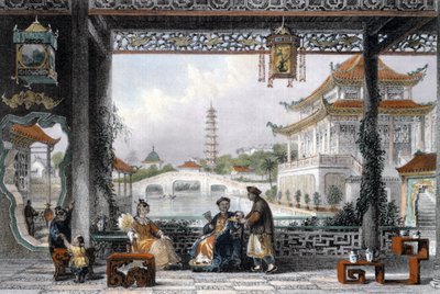 Pabellón y jardines de un mandarín cerca de Pekín, China, 1843 de Thomas Allom