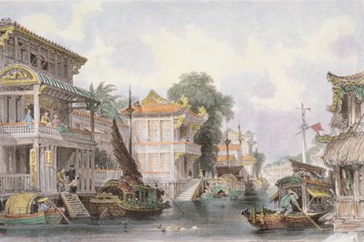 Escena en el Canal Horan cerca de Cantón, c.1850 de Thomas Allom