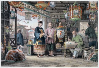 Sala de Exposición de un Comerciante de Faroles en Pekín, China de Thomas Allom