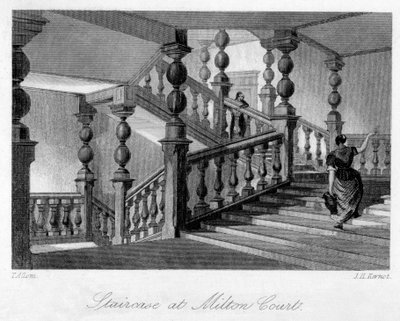 Escalera en Milton Court, cerca de Dorking, Surrey, siglo XIX de Thomas Allom