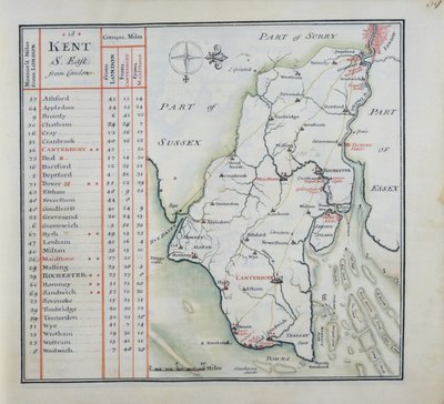 Kent, lámina 39r, de A Compleat Sett of Mapps of England and Wales in General..., 1724 de Thomas Badeslade