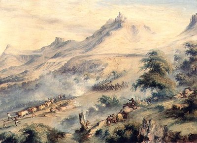 Una Patrulla Bajo el Mando del Capitán Fisher cargada por los Cafres de Macoma en Van Beulens Hoek Kat River, c.1846 de Thomas Baines