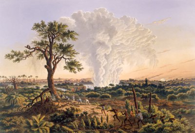 Las cataratas al amanecer con la nube de rocío elevándose 1,200 pies, 1865 de Thomas Baines