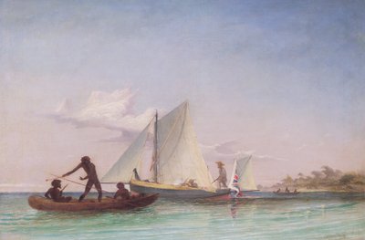 El bote largo del mensajero atacado por nativos de Thomas Baines