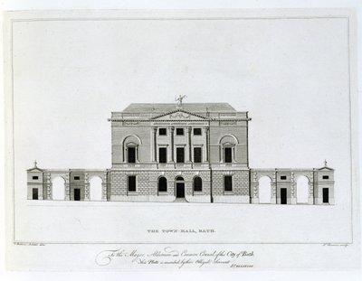 El Ayuntamiento, Bath, grabado por T. Bonnor de Thomas Baldwin