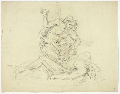 Píramo y Tisbe (recto); Tres figuras masculinas con plano de mausoleo (verso) de Thomas Banks
