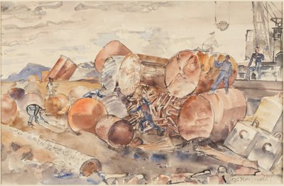Remoción de boyas, flotadores y hundidores desgastados y oxidados para reparación en Gran Bretaña de Thomas Barclay Hennell