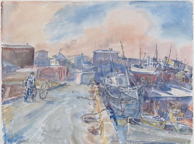 Reykjavik From Main Quay, Frosty Morning, Iceland, c.1930 (acuarela y lápiz sobre papel) de Thomas Barclay Hennell