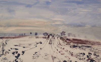 El camino de la granja en la nieve, siglo XX (Acuarela) de Thomas Barclay Hennell