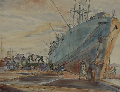 U S Liberty Ship (acuarela sobre papel) de Thomas Barclay Hennell