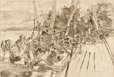 Descargando carbón, Hvitanes (tinta sobre papel) de Thomas Barclay Hennell