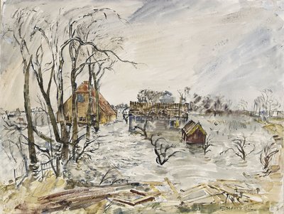 Isla de Walcheren (Países Bajos) inundada. Pintura de Thomas Hennel (1903-1945), acuarela 1944 de Thomas Barclay Hennell
