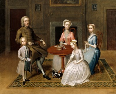 Retrato de grupo, posiblemente de la familia Brewster, en un interior doméstico, 1736 de Thomas Bardwell