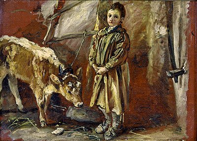 Niño con un ternero atado de Thomas Barker