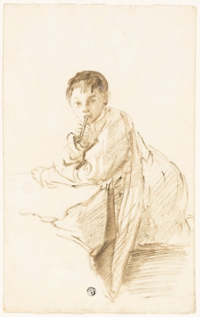 Niño con instrumento musical de Thomas Barker