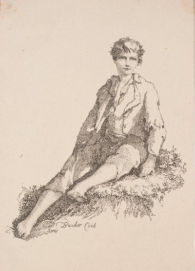 Especímenes de Poliautografía: Niño Sentado en un Banco de Hierba de Thomas Barker