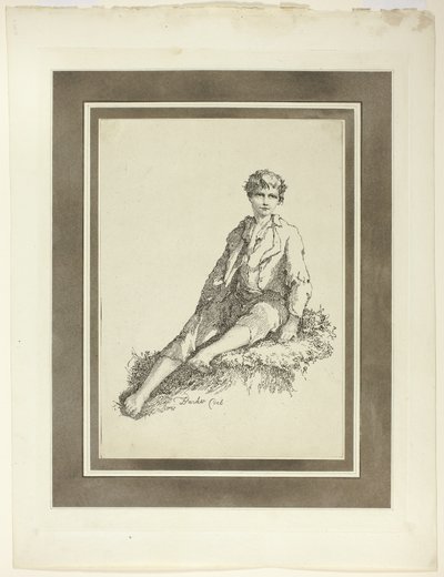 Niño joven sentado, de la primera edición de Especímenes de Poliautografía de Thomas Barker