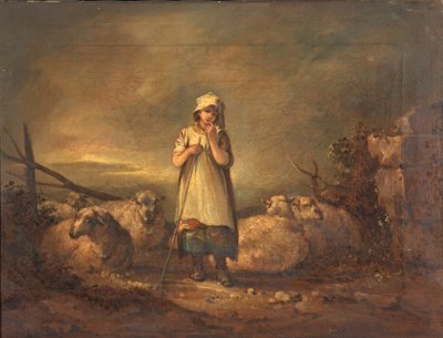 Chica de Gloucestershire cuidando ovejas de Thomas Barker of Bath