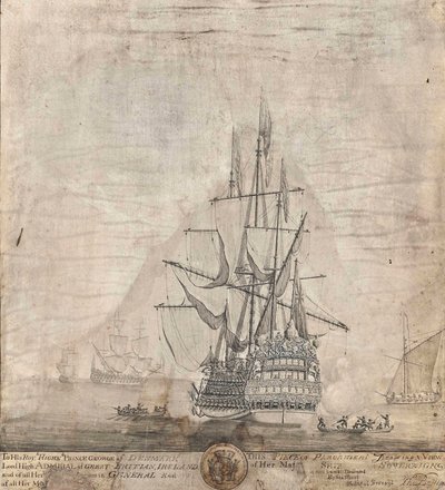 Vista del barco de Su Majestad Royal Sovereign de Thomas Baston