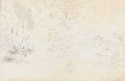 Estudio en grafito del puente y los árboles desde el oeste (verso) de Thomas Baxter
