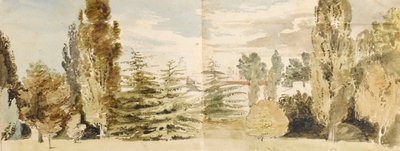 Vista de Merton Place desde el oeste a través del césped y el río. de Thomas Baxter