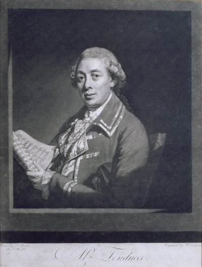 Retrato de Giusto Ferdinando Tenducci, castrato italiano, grabado por William Dickinson, 1782 de Thomas Beach