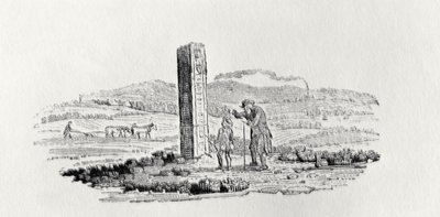 Hombre y un niño junto a un monumento de 