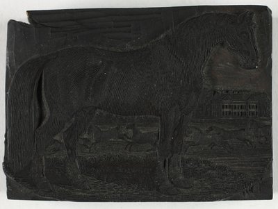 Bloque de madera para El caballo negro, de una Historia general de los cuadrúpedos de Thomas Bewick