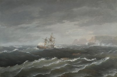 Naufragio cerca de una costa rocosa de Thomas Birch