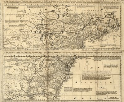 Mapa de los asentamientos británicos y franceses en Norteamérica LOC 2003623385 de Thomas Bowen