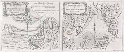 Entrada en las cartas del capitán James Cook del río Endeavour y la bahía Botany en Nueva Gales del Sur de Thomas Bowen