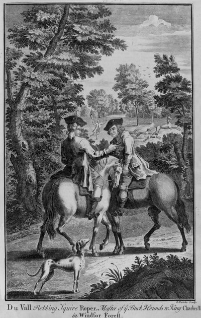 Claude Duval robando al Squire Roper, Maestro de los Buckhounds del Rey Carlos II, en el Bosque de Windsor de Thomas Bowles