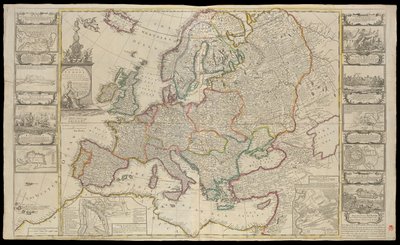 Nuevo Mapa de Europa Hecho a partir de las observaciones más precisas comunicadas a la Royal Society de Londres y París, c.1720 (dibujo técnico) de Thomas Bowles