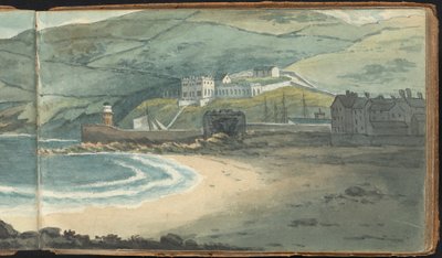 Álbum de estudios de paisajes y figuras: Un puerto desolado rodeado de moros de Thomas Bradshaw